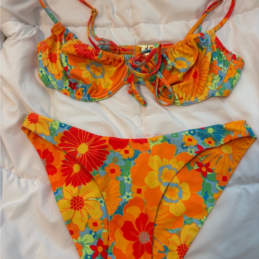 Kulani Kinis Vibrant Floral Bikini - Orange and Red